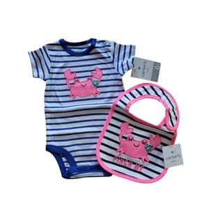 NEW Carter's Baby Girl's Crab Bodysuit and Bib Set - 6 Months